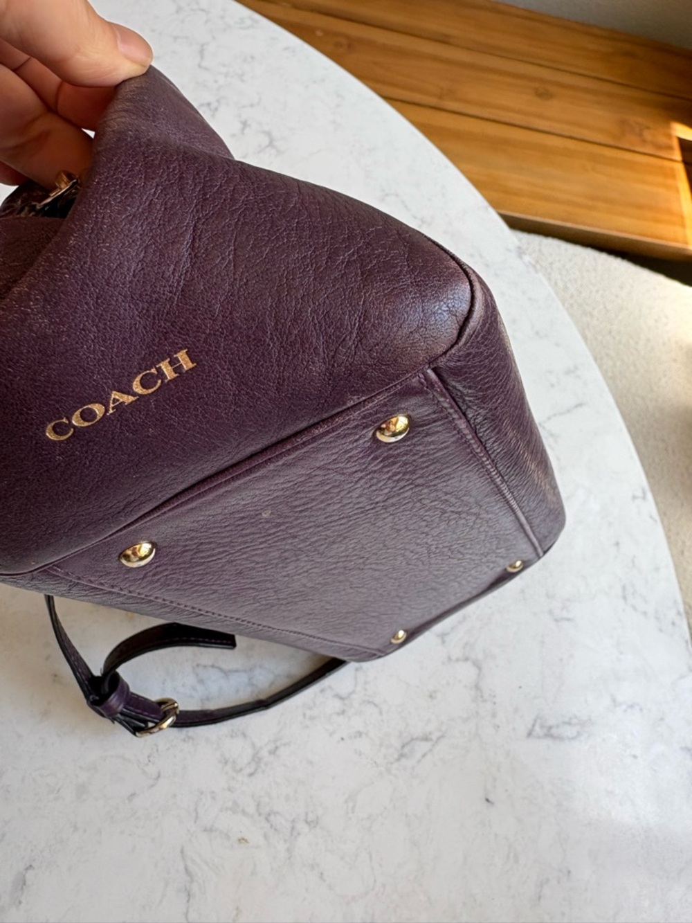 Coach Plum Leather Satchel Handbag - Elegant Purple Shoulder Bag - Picture 7 of 13